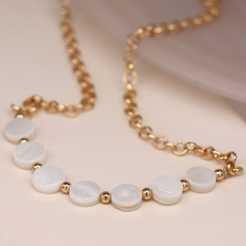 Golden Chain and Pearl Discs Necklace by Peace of Mind